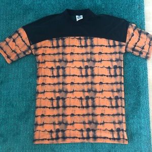 Ragged priest mesh & orange and black tie dye t shirt dress